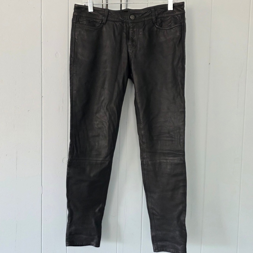 AllSaints Spitalfields Womens Black Leather Skinny Pants Size W28 Slim Trousers